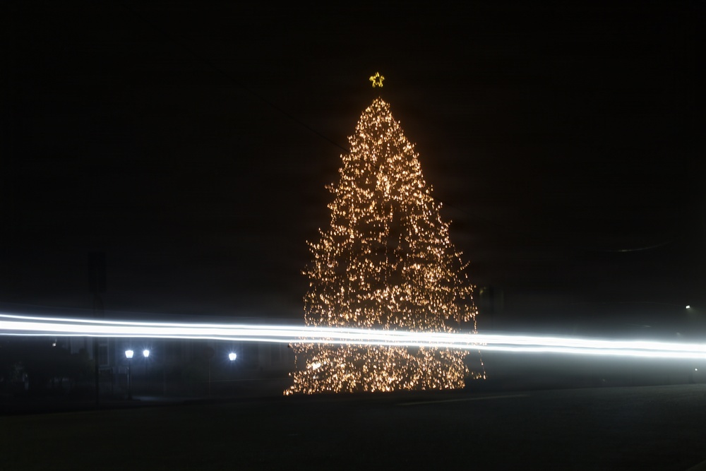 Holiday Lights Bring Warmth to Smith Barracks Night