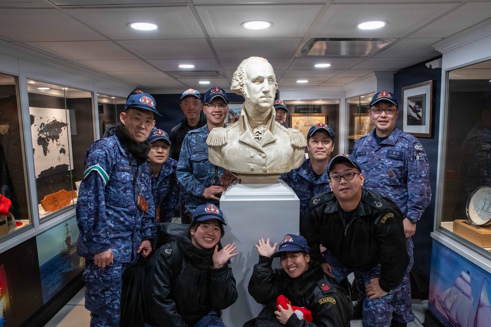 George Washington Exchanges Gifts With JS Izumo