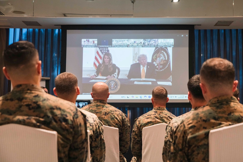 President Donald J. Trump Speaks to MRF-SEA Marines during Christmas Morale Call