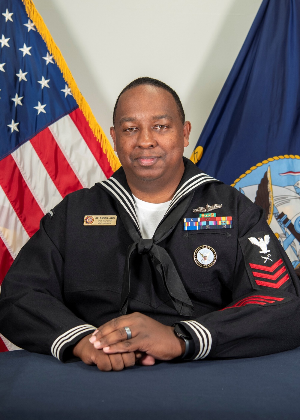 Navy Recruiter Poses For Portrait