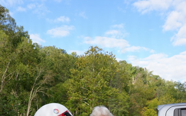 Nikki Nobles, U.S. Army Corps of Engineers public affairs officer, takes a moment to chat with homeowner in western North Carolina
