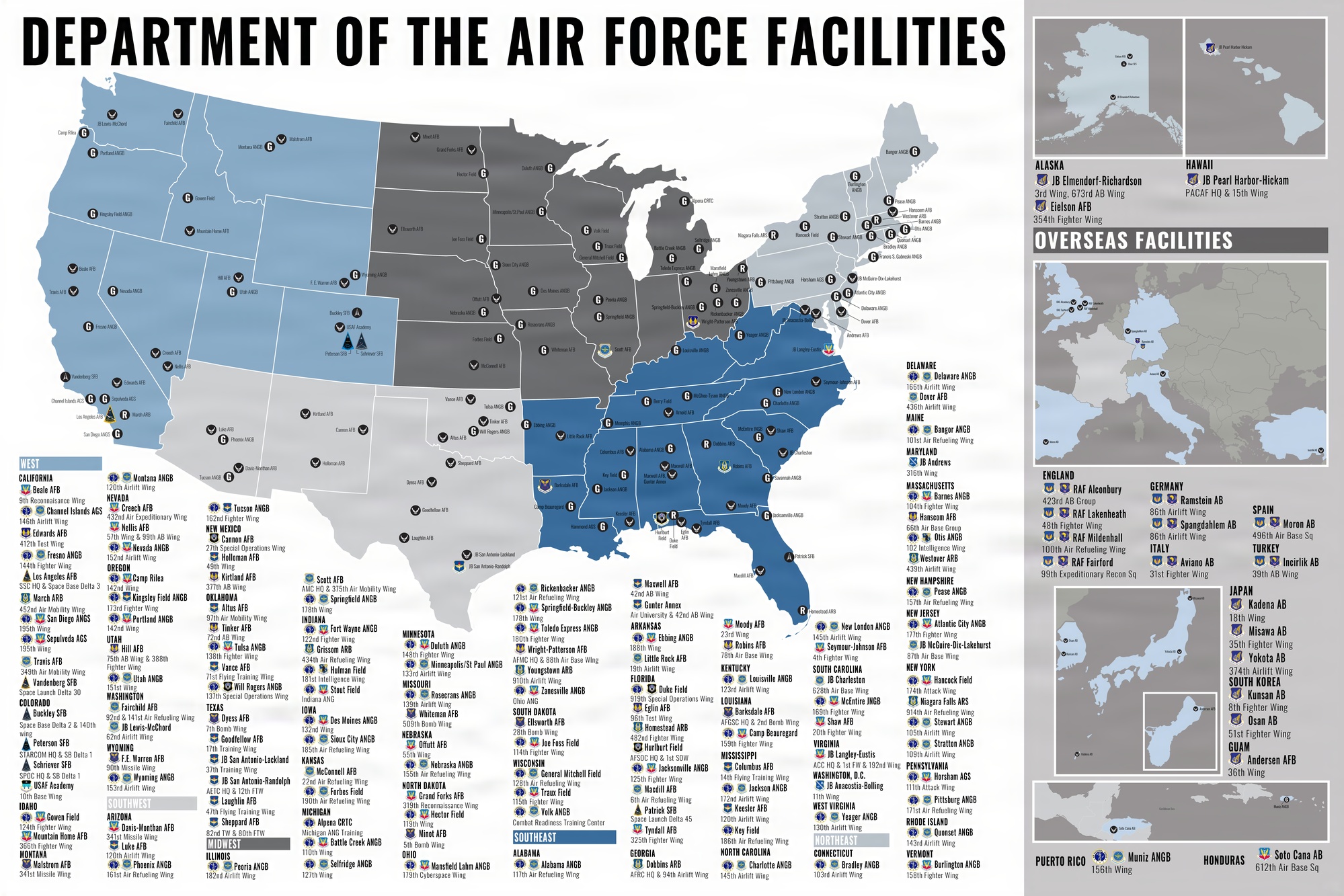 Air Force Bases Map Usa 736x419