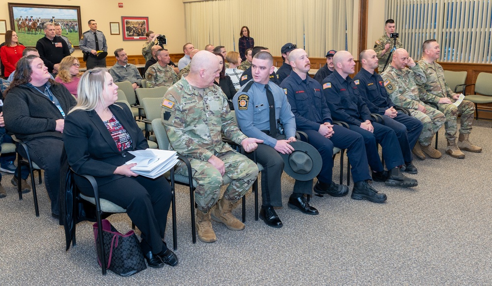 Fort Indiantown Gap firefighters, Pa. State Police trooper honored for life-saving efforts