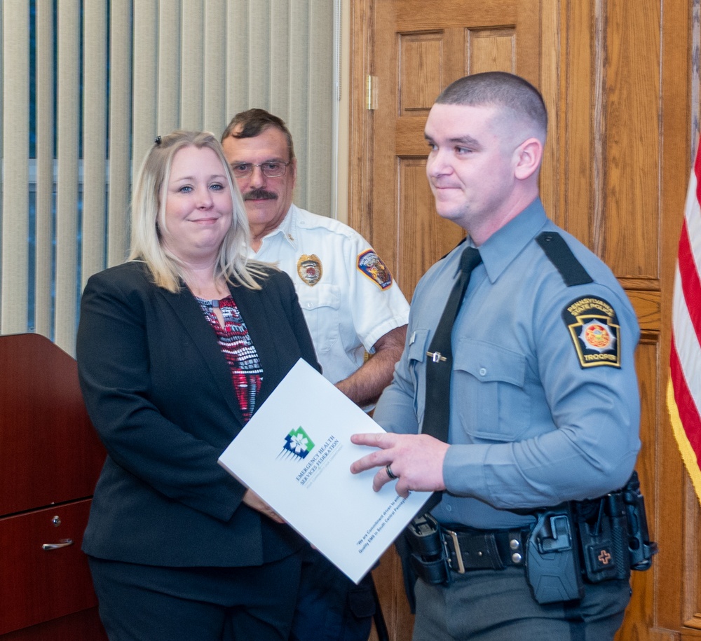 Fort Indiantown Gap firefighters, Pa. State Police trooper honored for life-saving efforts
