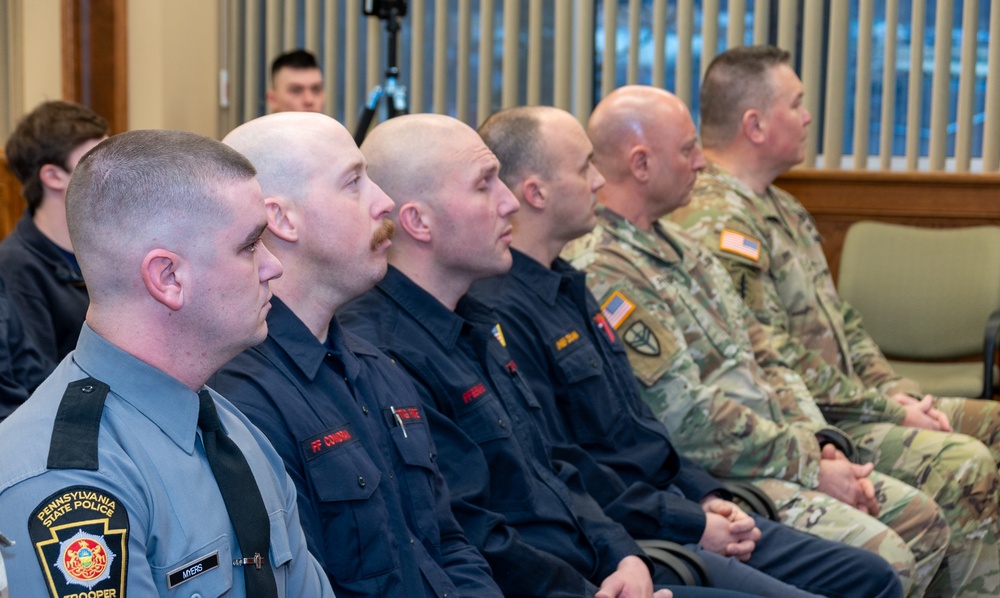 Fort Indiantown Gap firefighters, Pa. State Police trooper honored for life-saving efforts