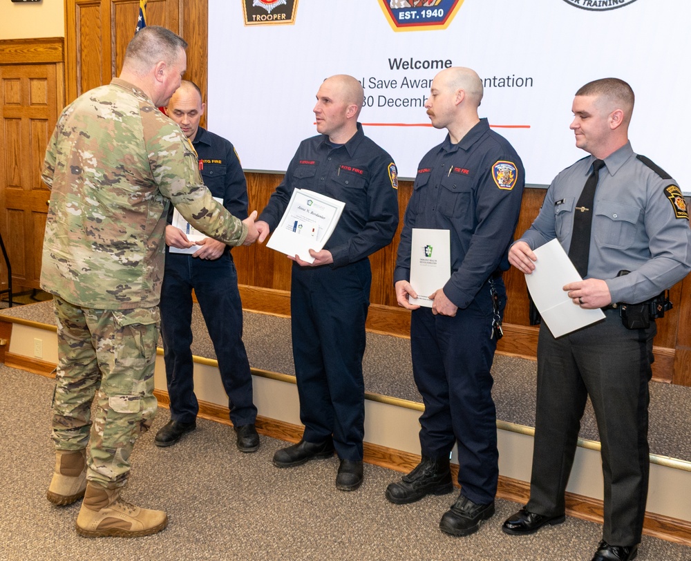 Fort Indiantown Gap firefighters, Pa. State Police trooper honored for life-saving efforts