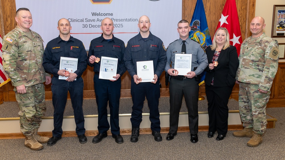 Fort Indiantown Gap firefighters, Pa. State Police trooper honored for life-saving efforts