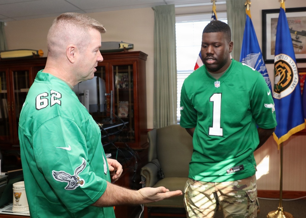 Philadelphia-born Soldier, lifelong Eagles fan reenlists on his birthday ahead of NFL playoffs showdown