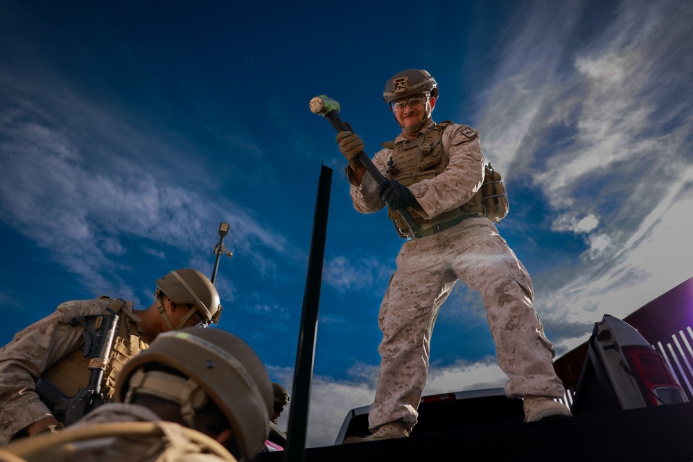 National Defense Area 5 sign post installation