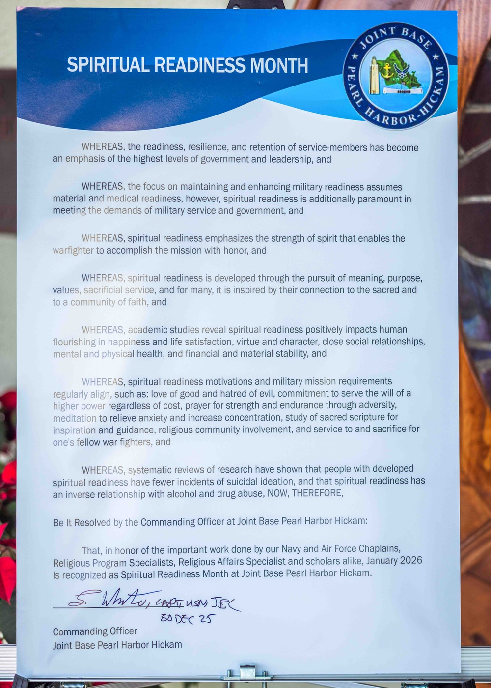 JBPHH Signs Spiritual Readiness Month Proclamation