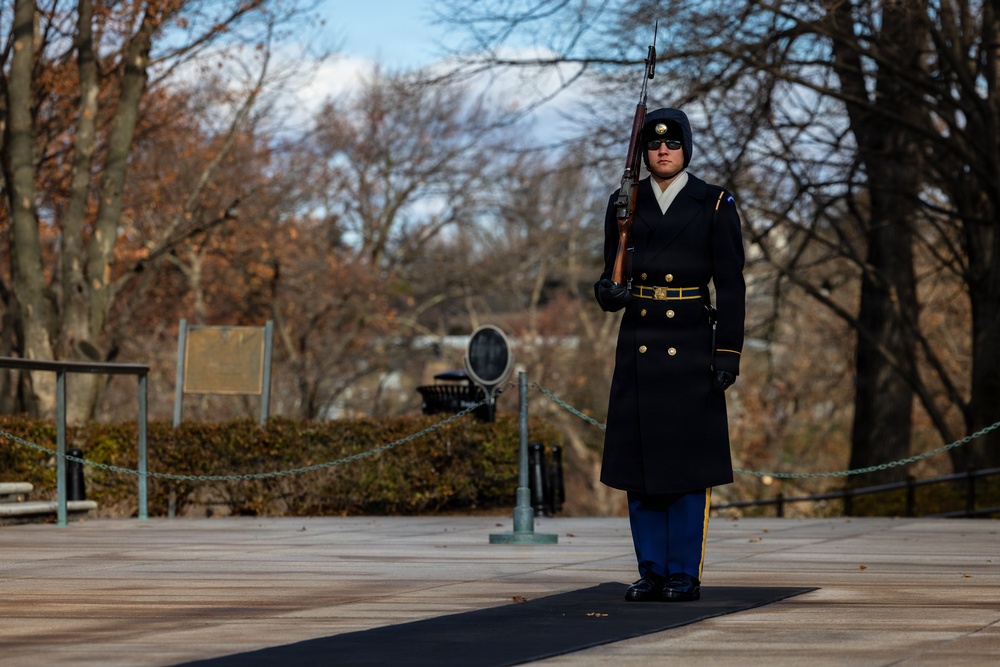 Command Sgt. Maj. Brandsasse Lays a Wreath at the Tomb of the Unknown Soldier