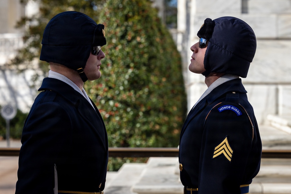 Command Sgt. Maj. Brandsasse Lays a Wreath at the Tomb of the Unknown Soldier
