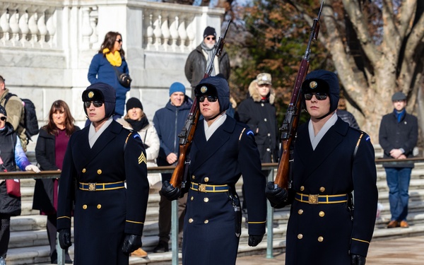 Command Sgt. Maj. Brandsasse Lays a Wreath at the Tomb of the Unknown Soldier