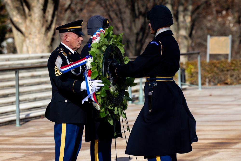 Command Sgt. Maj. Brandsasse Lays a Wreath at the Tomb of the Unknown Soldier