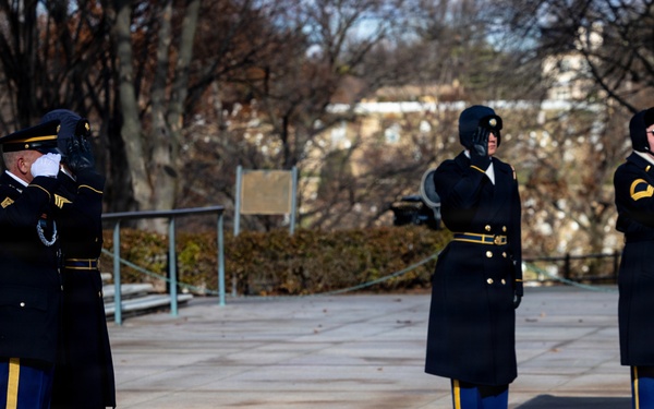 Command Sgt. Maj. Brandsasse Lays a Wreath at the Tomb of the Unknown Soldier