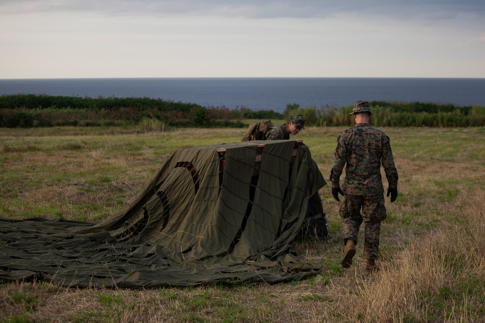 3rd Landing Support Battalion Marines Conduct Airborne and Air Delivery Training on Ie Shima, Okinawa