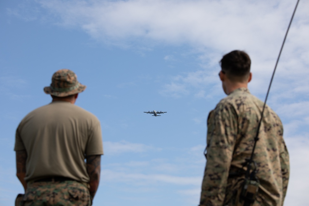 3rd Landing Support Battalion Marines Conduct Airborne and Air Delivery Training on Ie Shima, Okinawa