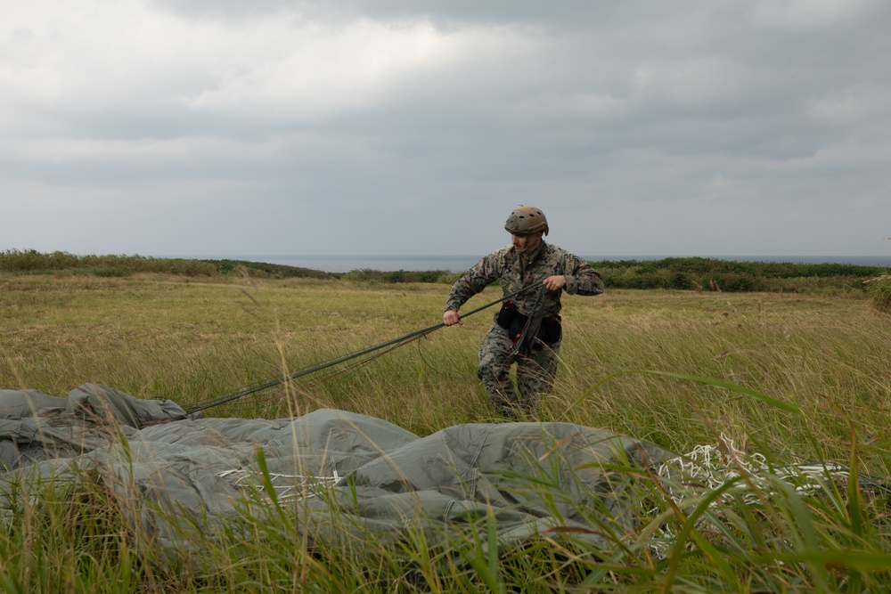 3rd Landing Support Battalion Marines Conduct Airborne and Air Delivery Training on Ie Shima, Okinawa