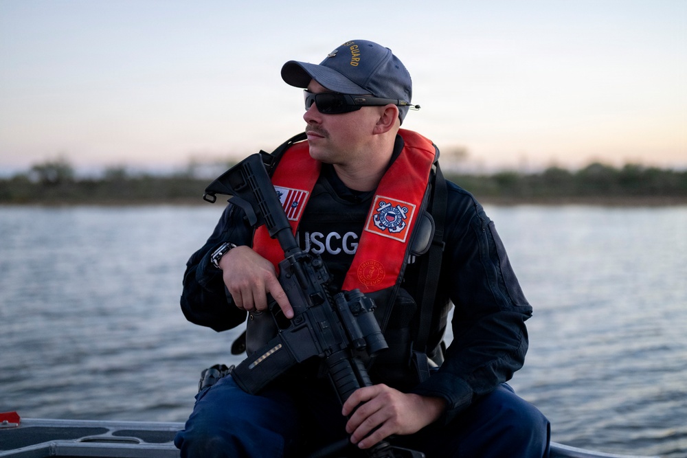 Coast Guard members patrol Rio Grande near Starbase, Texas