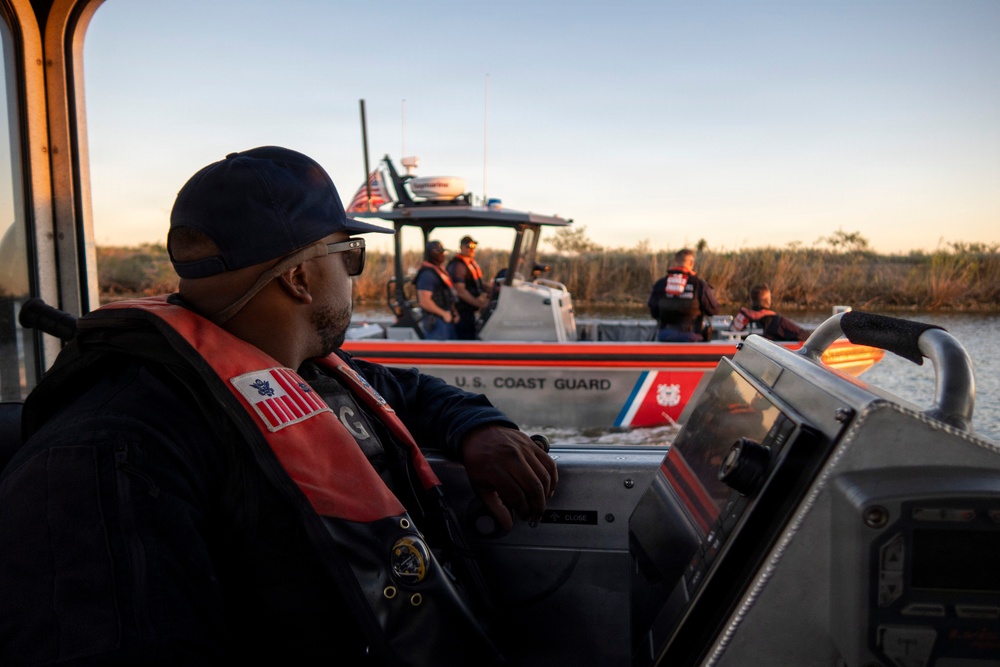 Coast Guard members patrol Rio Grande near Starbase, Texas