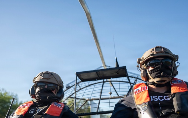 Coast Guard members conduct Rio Grande patrol using airboats