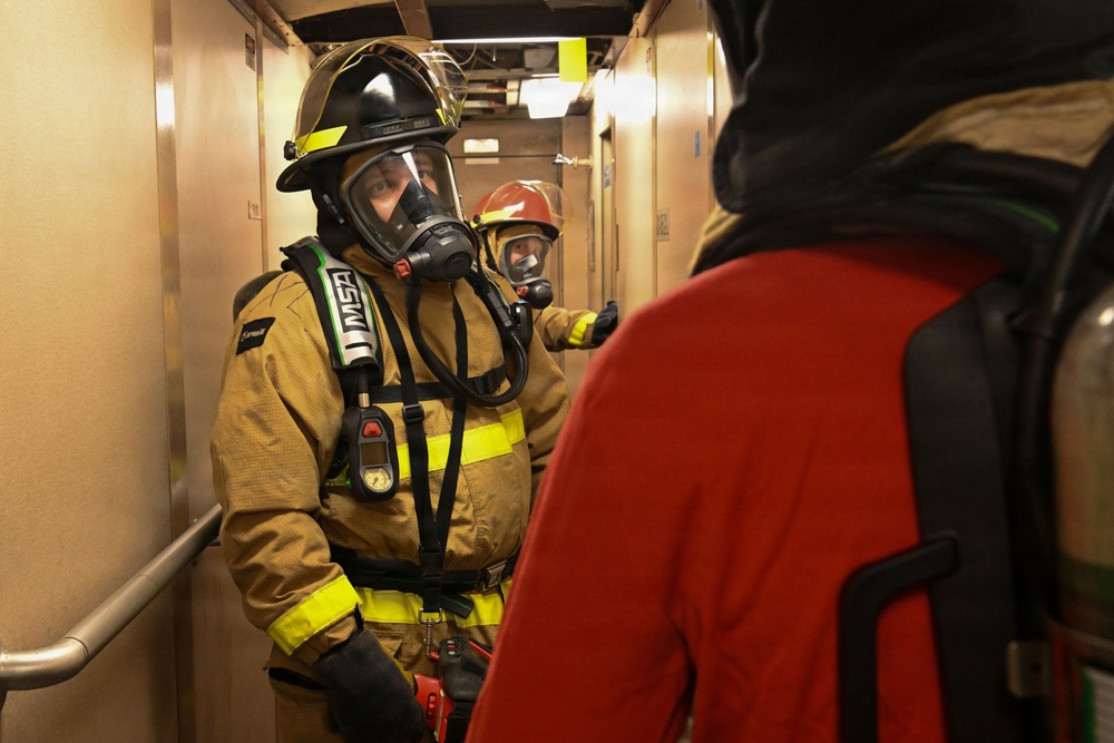 USCGC Polar Star (WAGB 10) conduct damage control drills during Operation Deep Freeze 2026