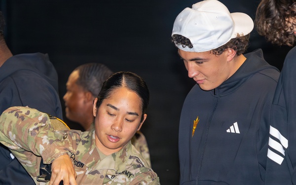 Tony the Tiger Sun Bowl athletes engage with 11th ADA Brigade Soldiers at Fort Bliss