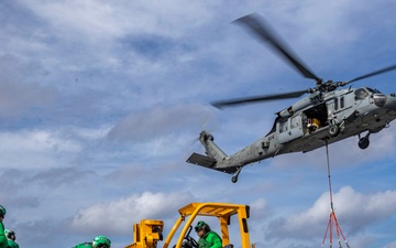 Abraham Lincoln conducts a replenishment-at-sea with the Henry J. Kaiser