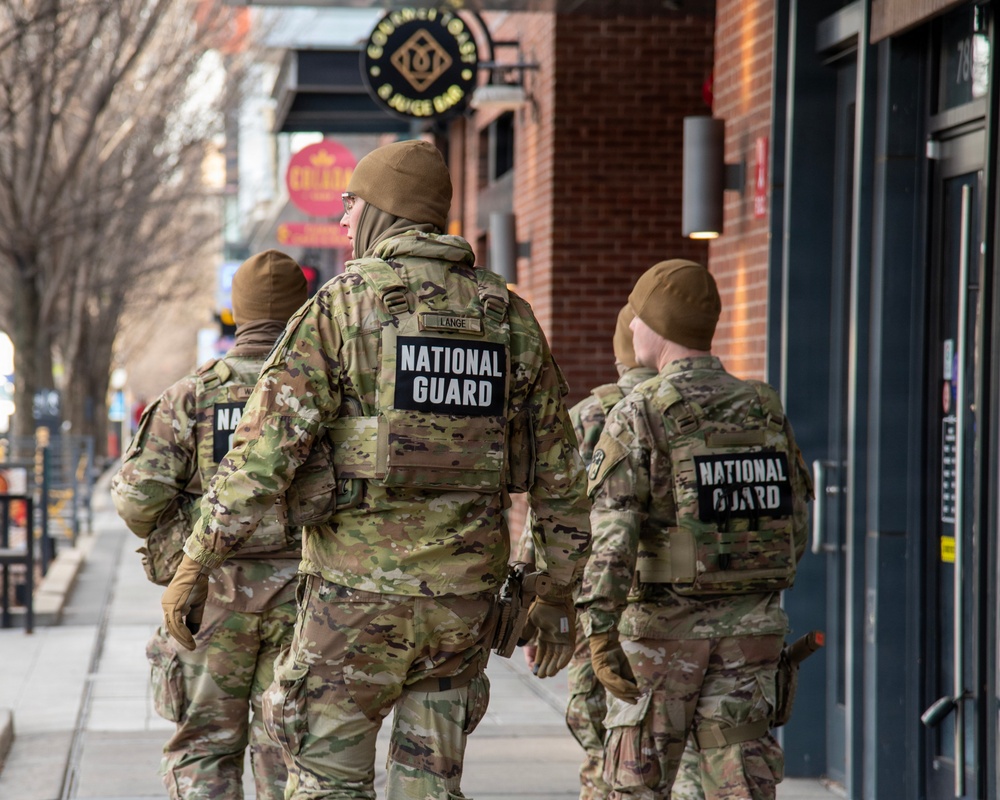 Soldiers patrol the streets in Washington DC