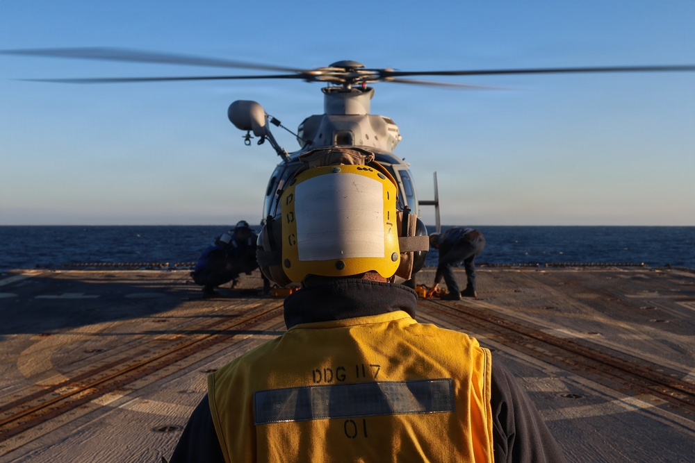 USS Paul Ignatius (DDG 117) conduct flight quarters with the Royal Moroccan Navy