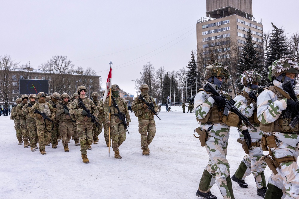 U.S. Soldiers march in Estonian War of Independence ceasefire remembrance parade