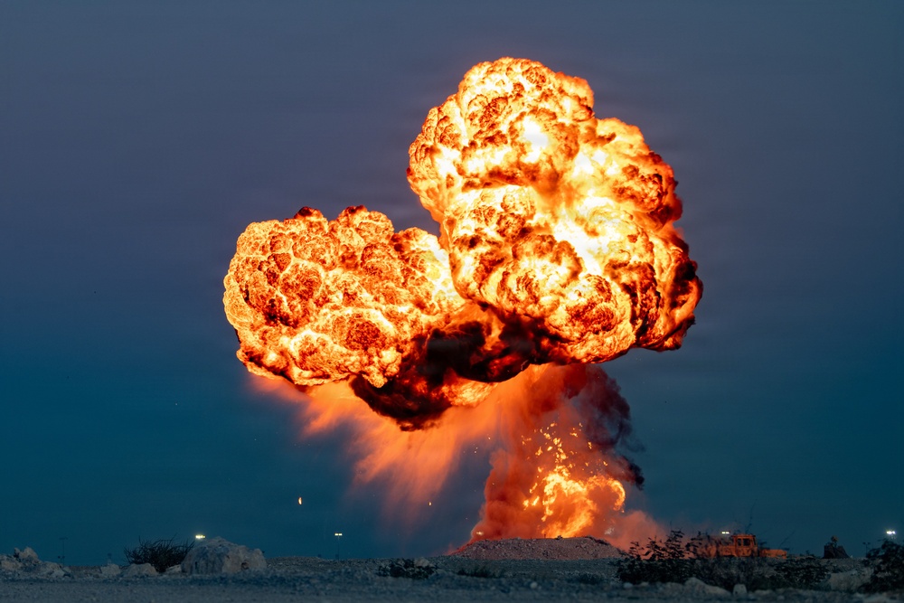 379 ECES EOD team practices controlled detonation procedure for base defense