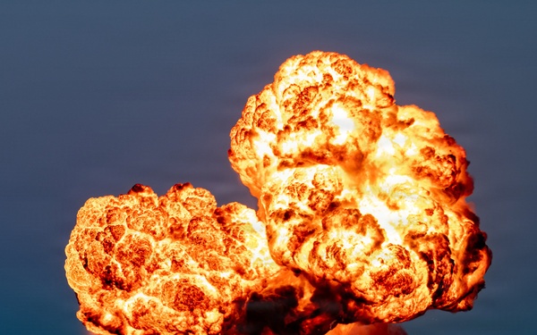 379 ECES EOD team practices controlled detonation procedure for base defense