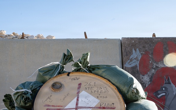 379 ECES EOD team practices controlled detonation procedure for base defense