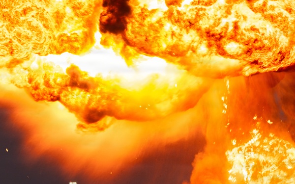 379 ECES EOD team practices controlled detonation procedure for base defense