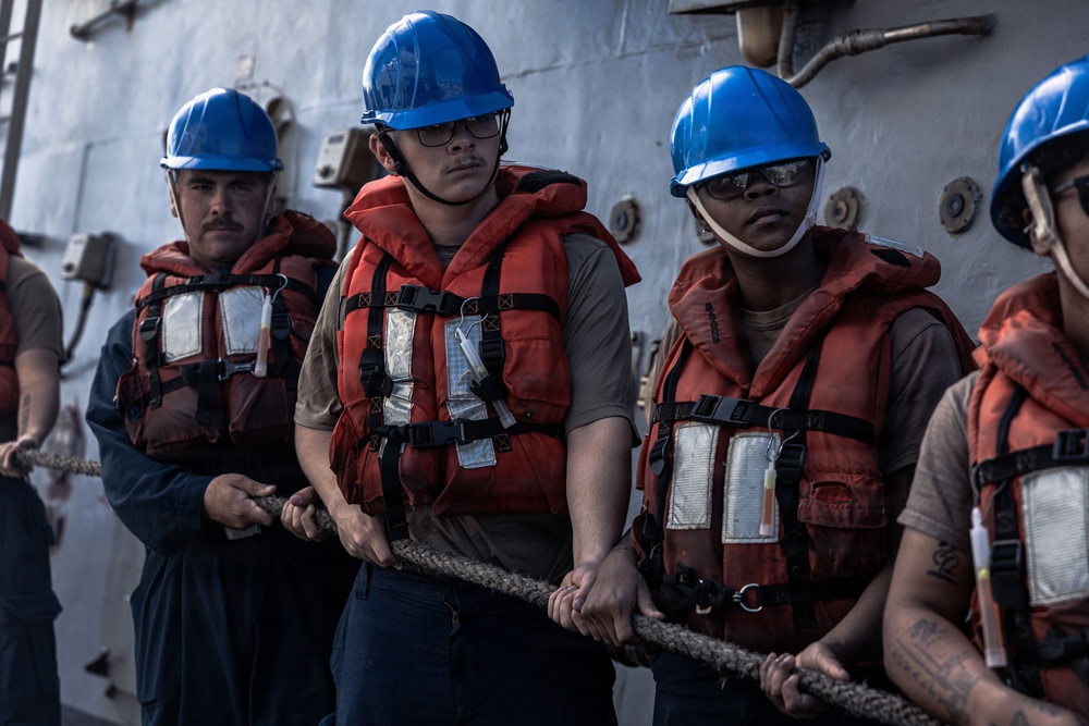 USS Bainbridge Replenishment-at-Sea with USNS Robert E. Peary