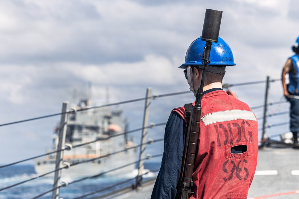 USS Bainbridge Replenishment-at-Sea with USNS Robert E. Peary