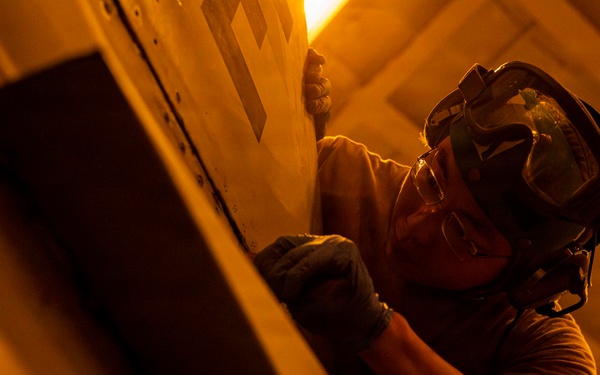 Abraham Lincoln conducts routine aircraft maintenance