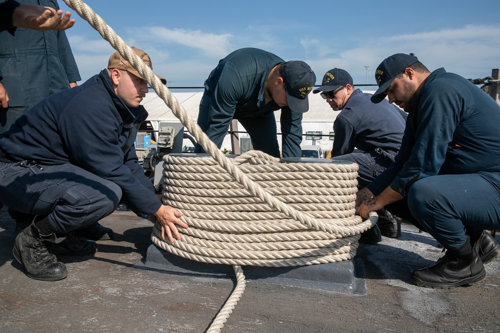 USS Mitscher (DDG 57) Sailors conduct sea and anchor