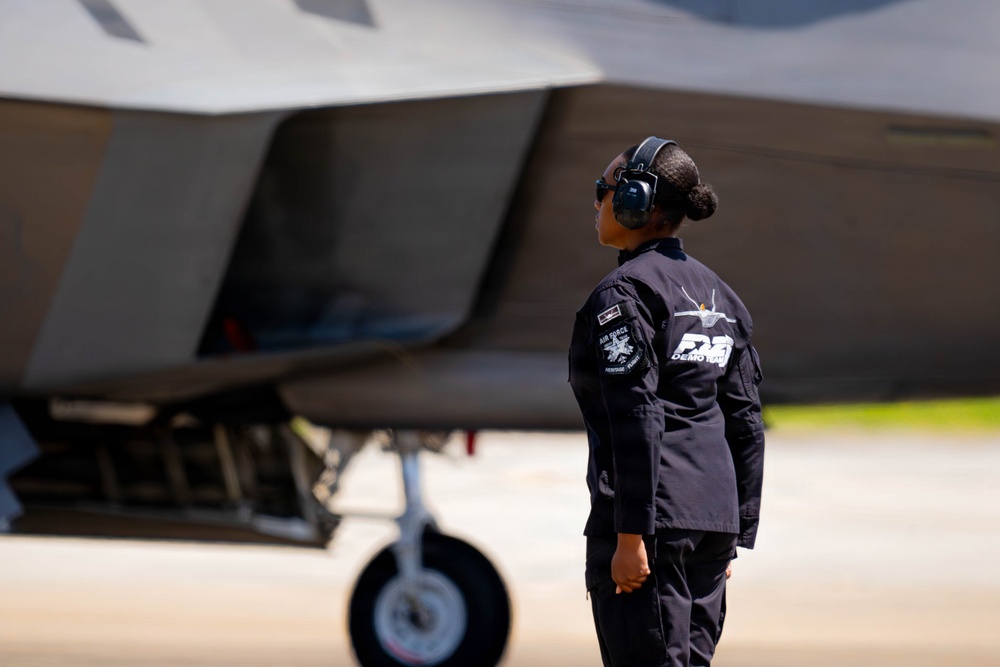 F-22 Raptor Aerial Demonstration Team performs at the Airpower Over Hampton Roads Airshow 2025