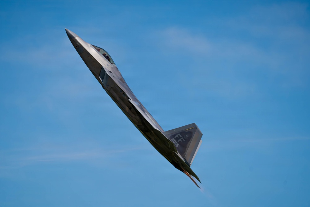 F-22 Raptor Aerial Demonstration Team performs at the Airpower Over Hampton Roads Airshow 2025