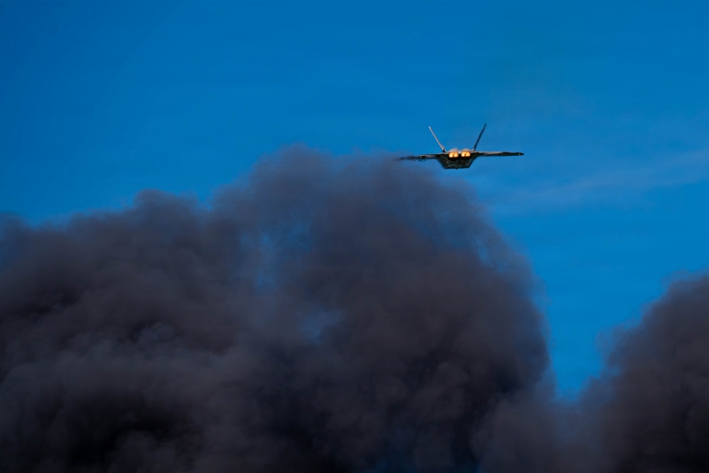 F-22 Raptor Aerial Demonstration Team performs at the Airpower Over Hampton Roads Airshow 2025