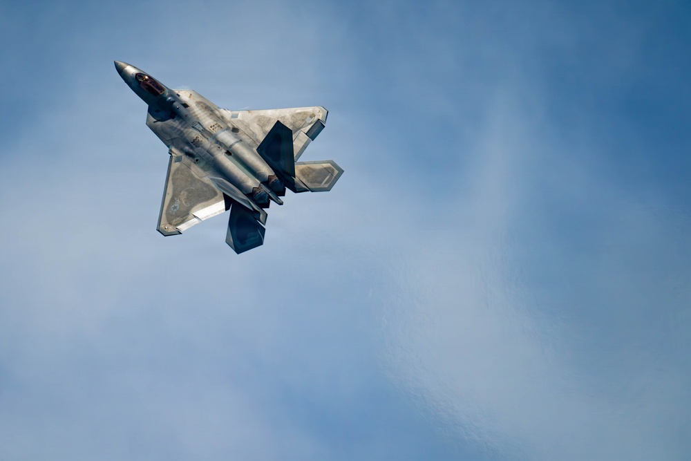 F-22 Raptor Aerial Demonstration Team performs at the Airpower Over Hampton Roads Airshow 2025