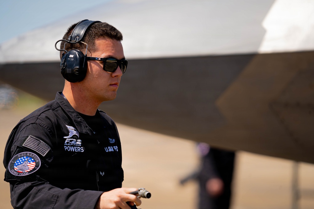 F-22 Raptor Aerial Demonstration Team performs at the Airpower Over Hampton Roads Airshow 2025