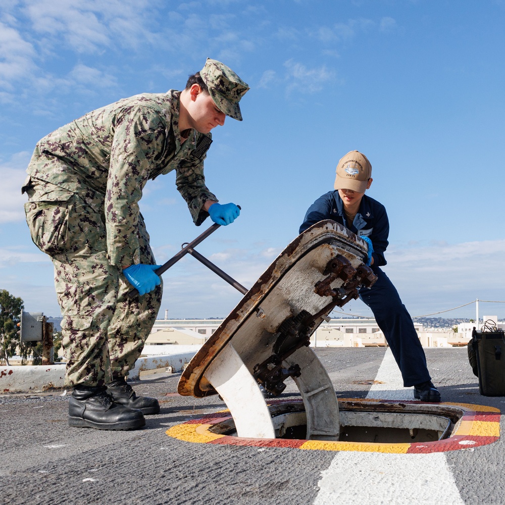 USS Theodore Roosevelt Sailors Conduct Maintenance