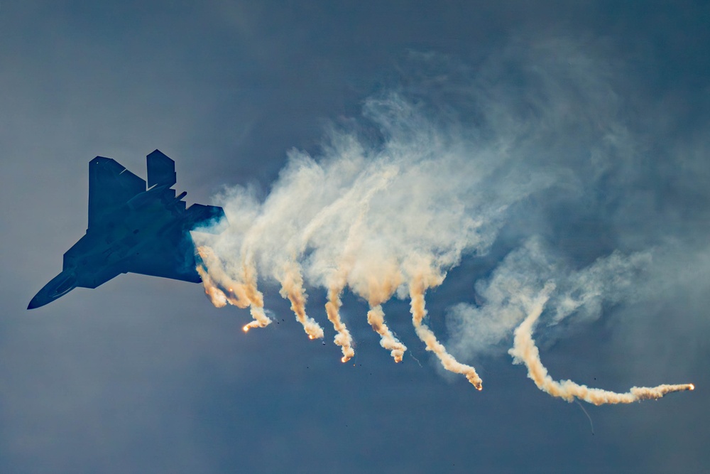 F-22 Raptor Aerial Demonstration Team performs at the Airpower Over Hampton Roads Airshow 2025