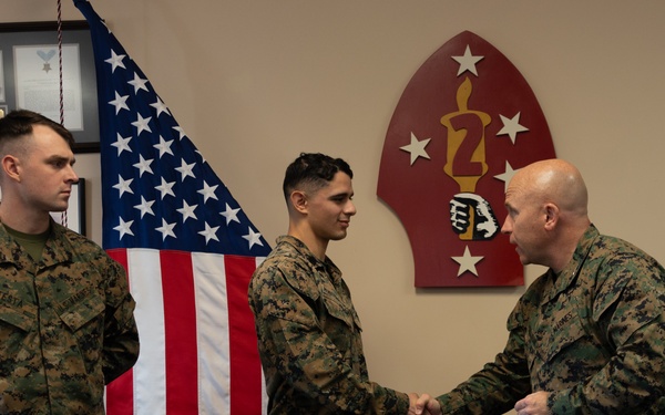 2nd Mardiv Commanding General Awards Marines with Challenge Coins