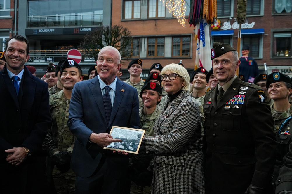101st Airborne Division Soldiers participate in the NUTS Parade during Bastogne 81