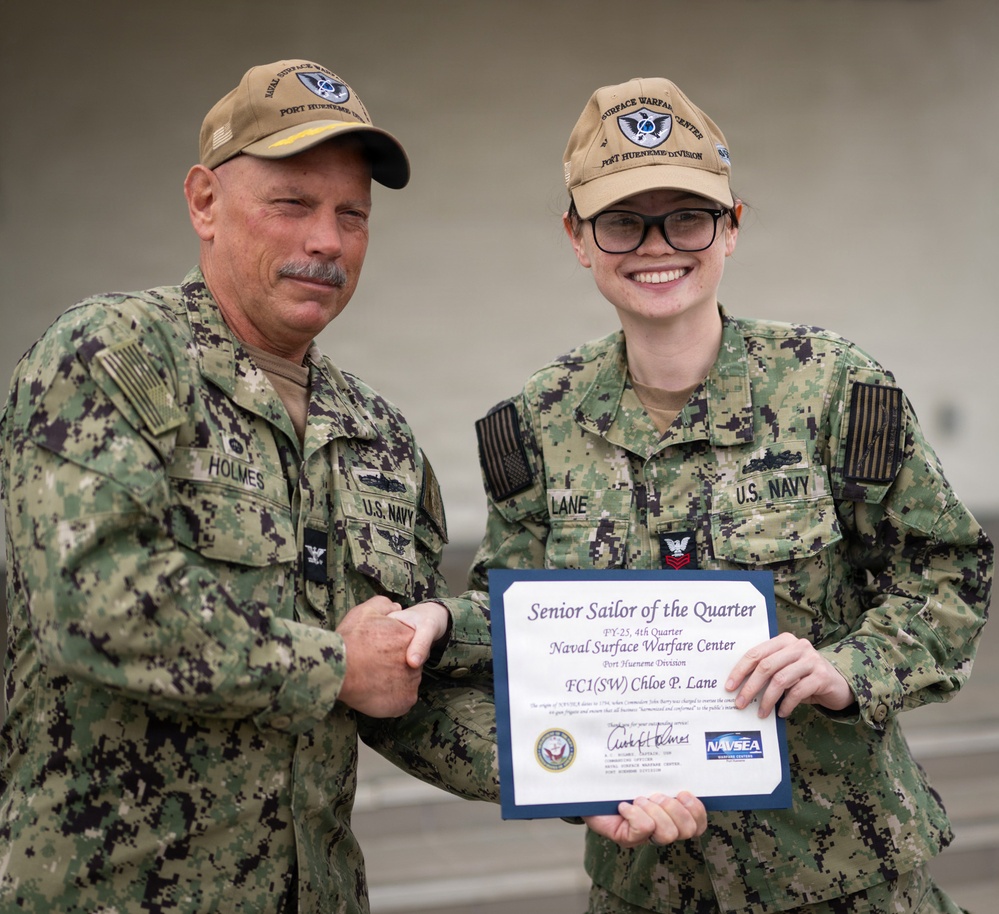 Fire Controlman 1st Class Chloe Lane Named Senior Sailor of the Quarter at Naval Surface Warfare Center, Port Hueneme Division