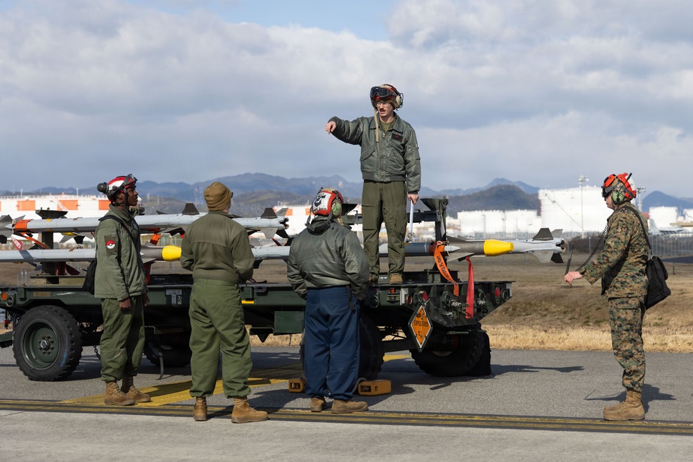 U.S. Marines perform ordnance loading and refueling